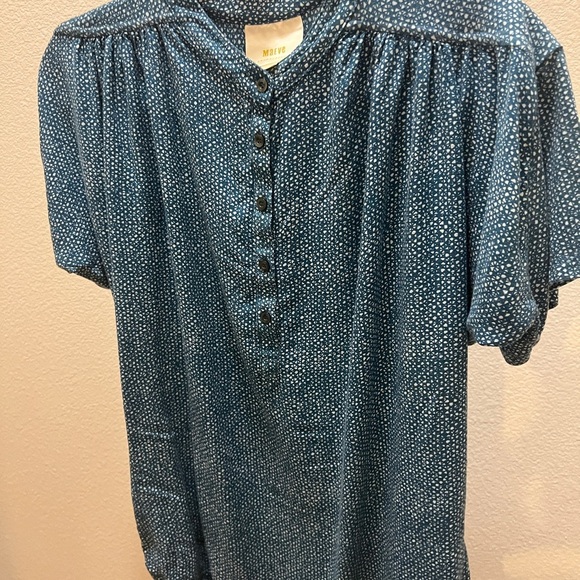 Maeve Top Women S Teal Geometric Crew Neck 3/4 Button Front Short Sleeves Rushed - Picture 7 of 7